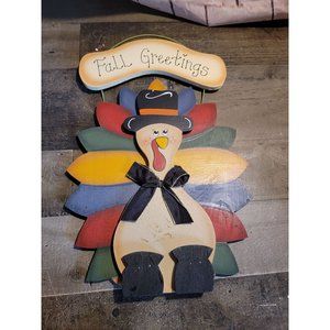 Fall Greetings Wooden sign turkey Thanksgiving Pilgrim autumn decor